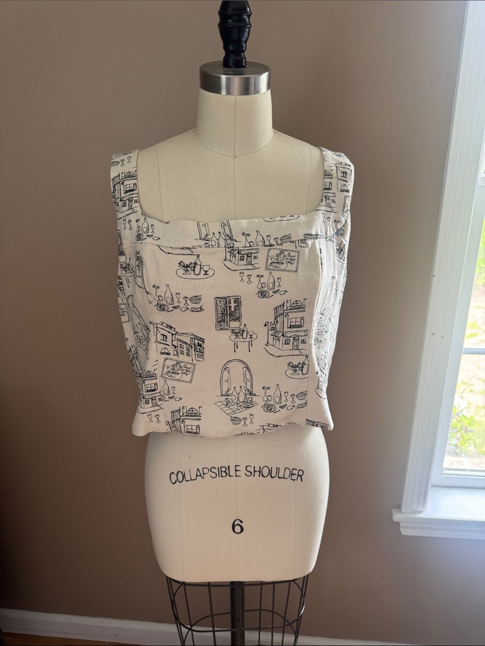Abercrombie & Fitch 
Sleeveless Square Neck Printed cream linen Top